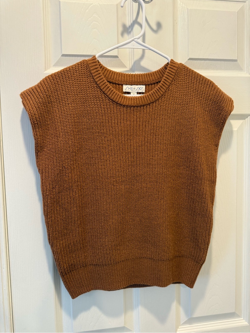 She + Sky Chunky Sleeveless Crewneck Sweater Vest - Brown